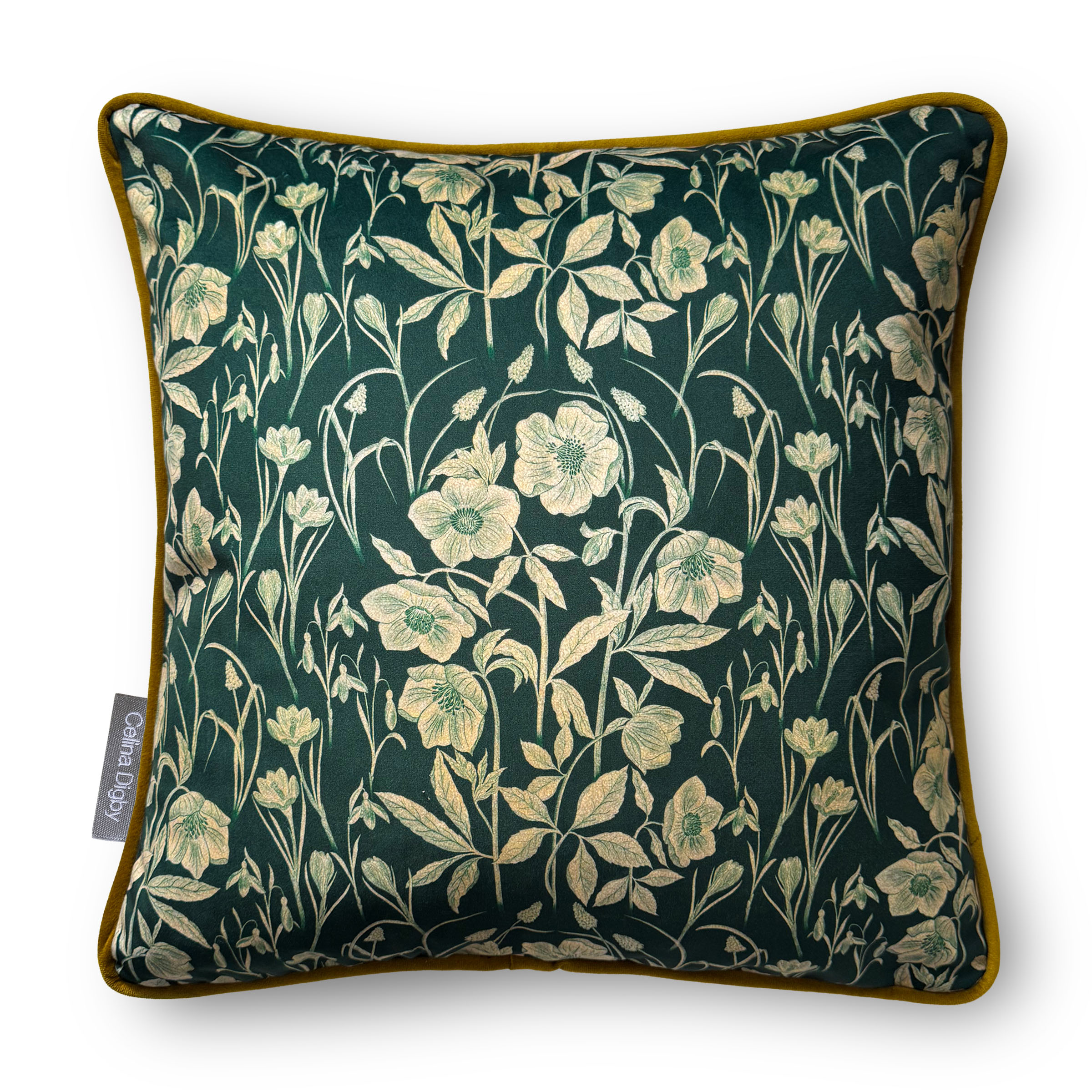 Luxury Super Soft Heavyweight Velvet Cushion – Four Seasons Spring Forest Green & Gold