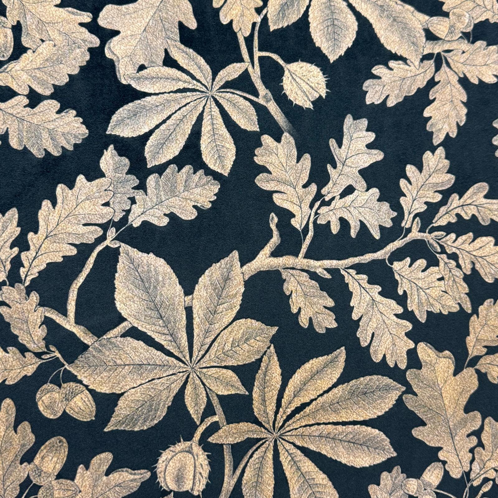 Luxury Heavyweight Upholstery Velvet Fabric by the Metre – Four Seasons Autumn Floral – Graphite & Light Gold