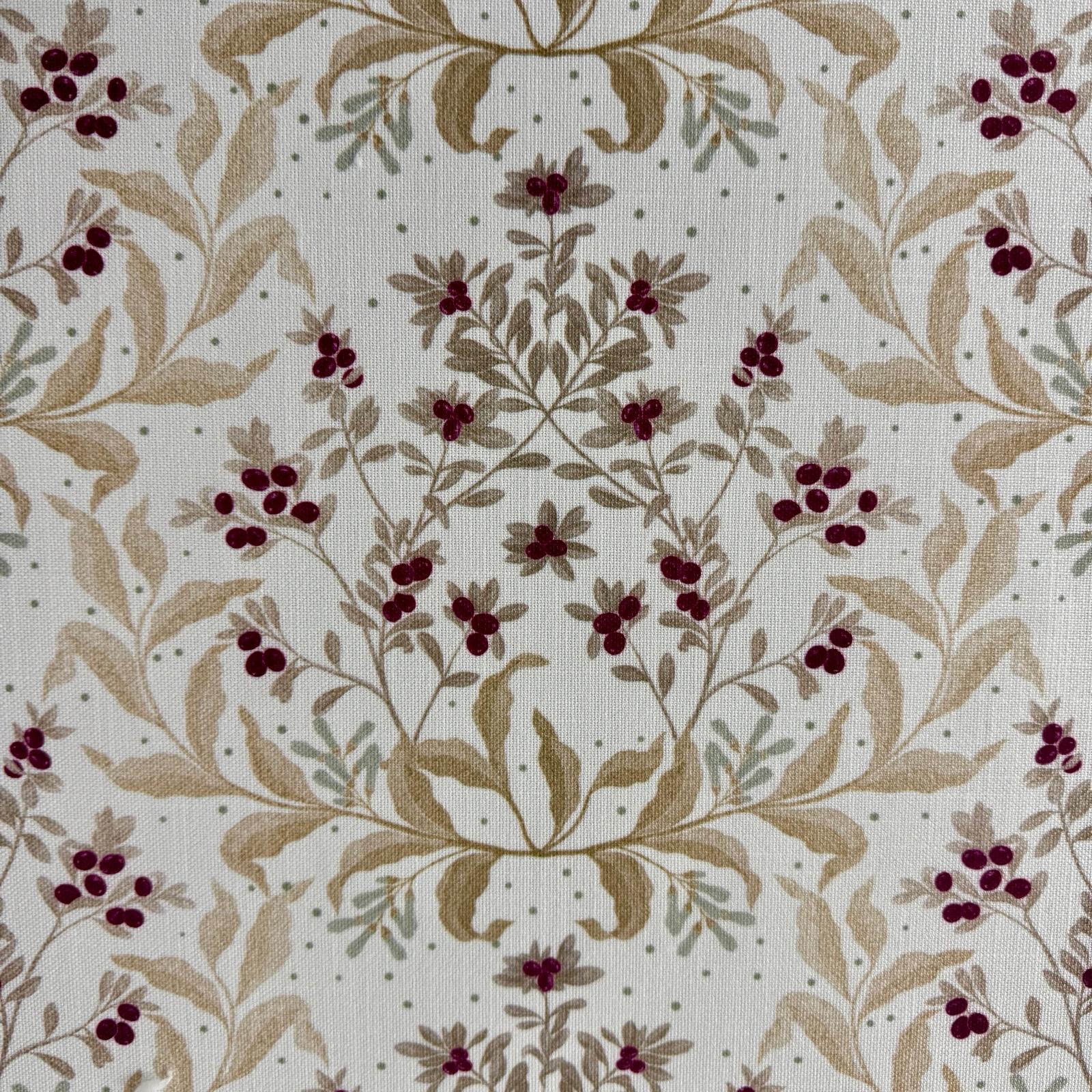 Luxury Heavy Linen Feel Fabric by the Metre – Christmas Ivy – White, Gold & Cranberry
