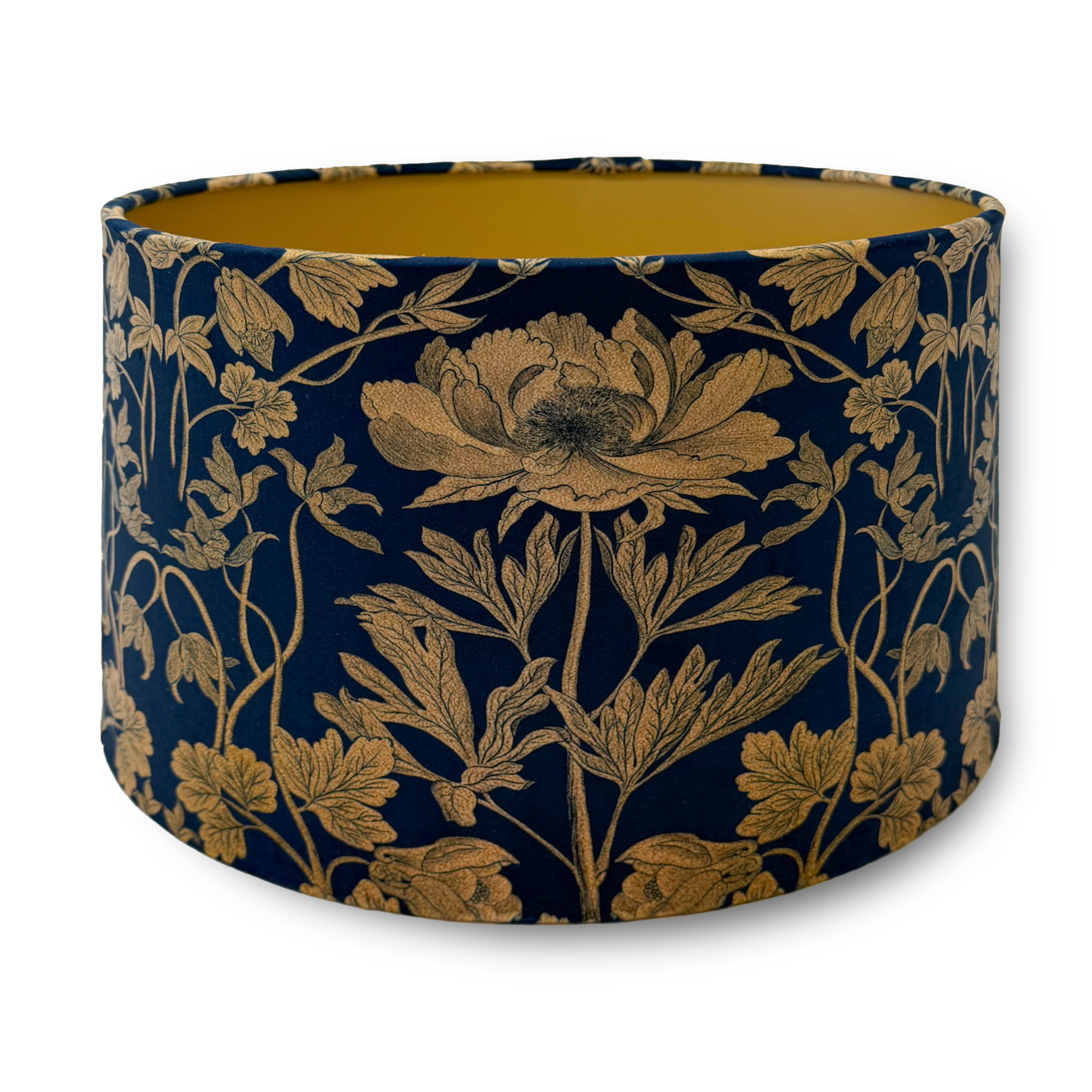 Luxury Velvet Lampshade – Available for Ceiling Light, Standard Lamp or Table Lamp –  Four Seasons Summer – Navy Blue & Gold