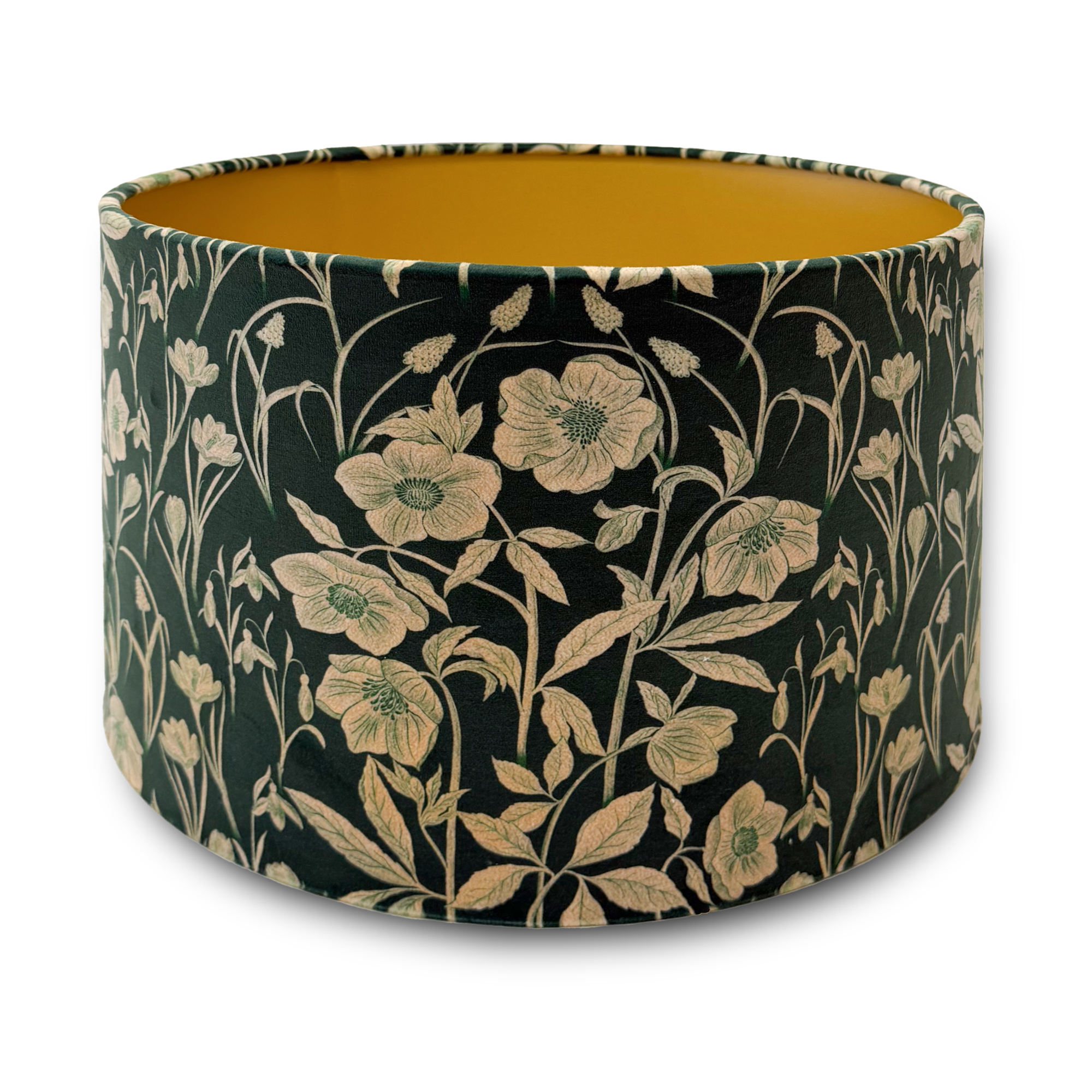 Luxury Velvet Lampshade – Available for Ceiling Light, Standard Lamp or Table Lamp –  Four Seasons Spring – Forest Green & Gold