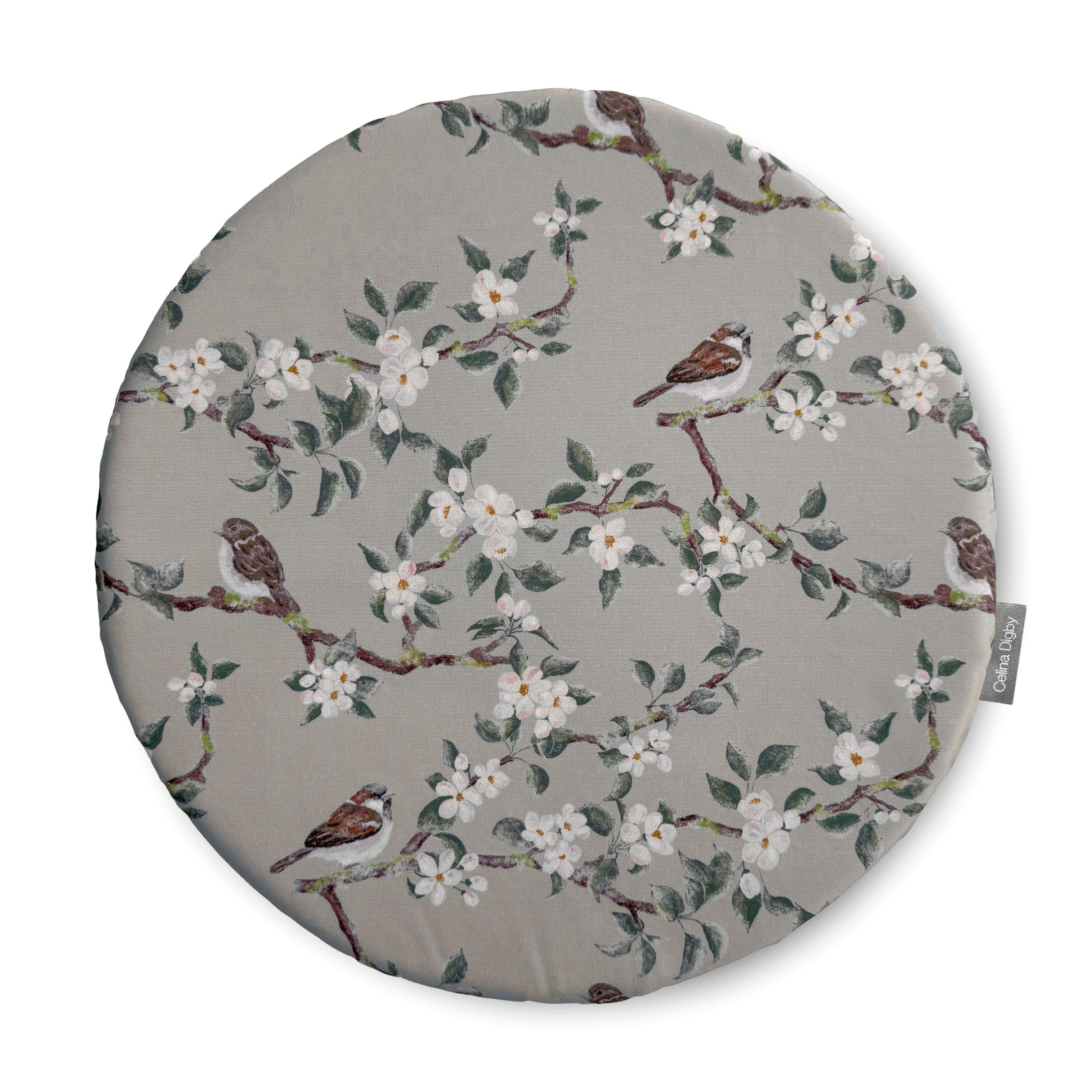Circular / Round (38cm) Water Resistant Garden Seat Pad – Orchard Blossom Taupe